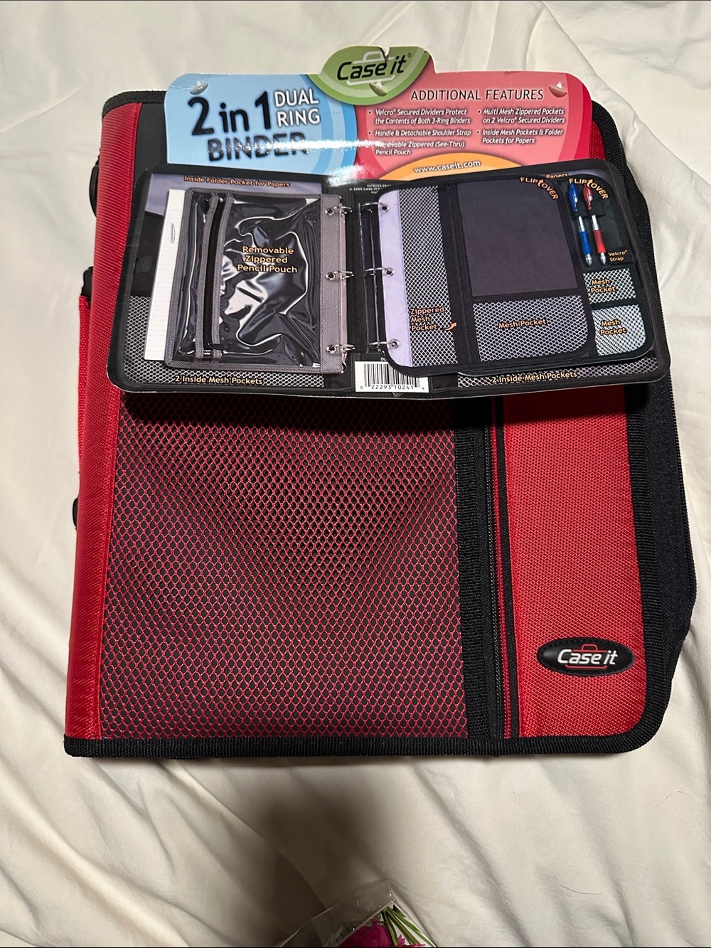 Case-it 2-in-1 Dual Ring Binder Organizer in Red and Black, NWT